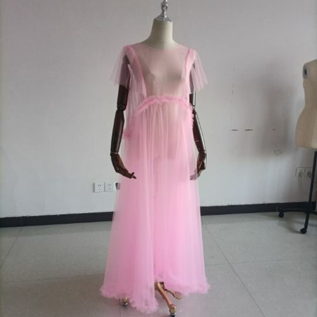 フォーマル/ドレス高品質！ 妊婦ドレス マタニティ 写真撮影 ピンク シースルー ワンピース