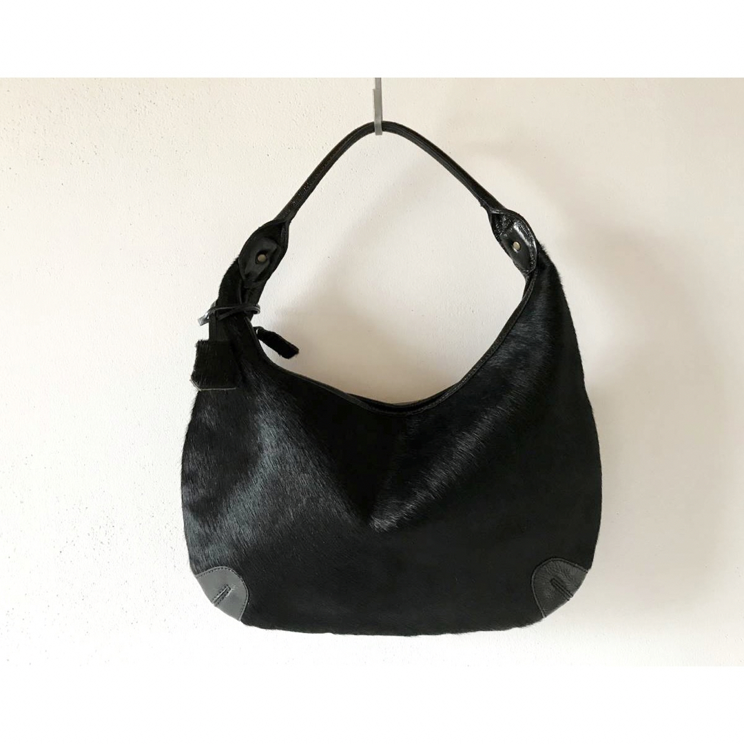 極美品◎PEAKSPEAKピークスピーク ハラコファーレザーショルダーバッグ 黒