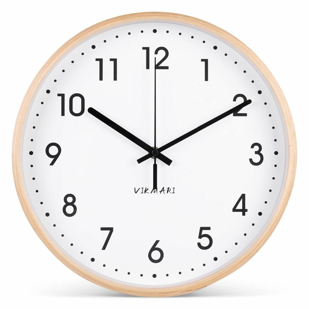 【色:12インチ-ホワイト】壁掛け時計 木製 ウッド フレーム 掛け時計 木枠