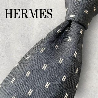 エルメス(Hermes)の美品 HERMES エルメス H柄 ジャガード ネクタイ ブラック 黒(ネクタイ)