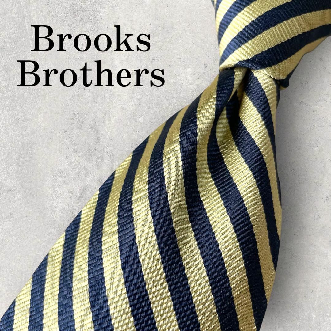 美品 Brooks Brothers レップタイ 細ストライプ ネクタイ 紺 金