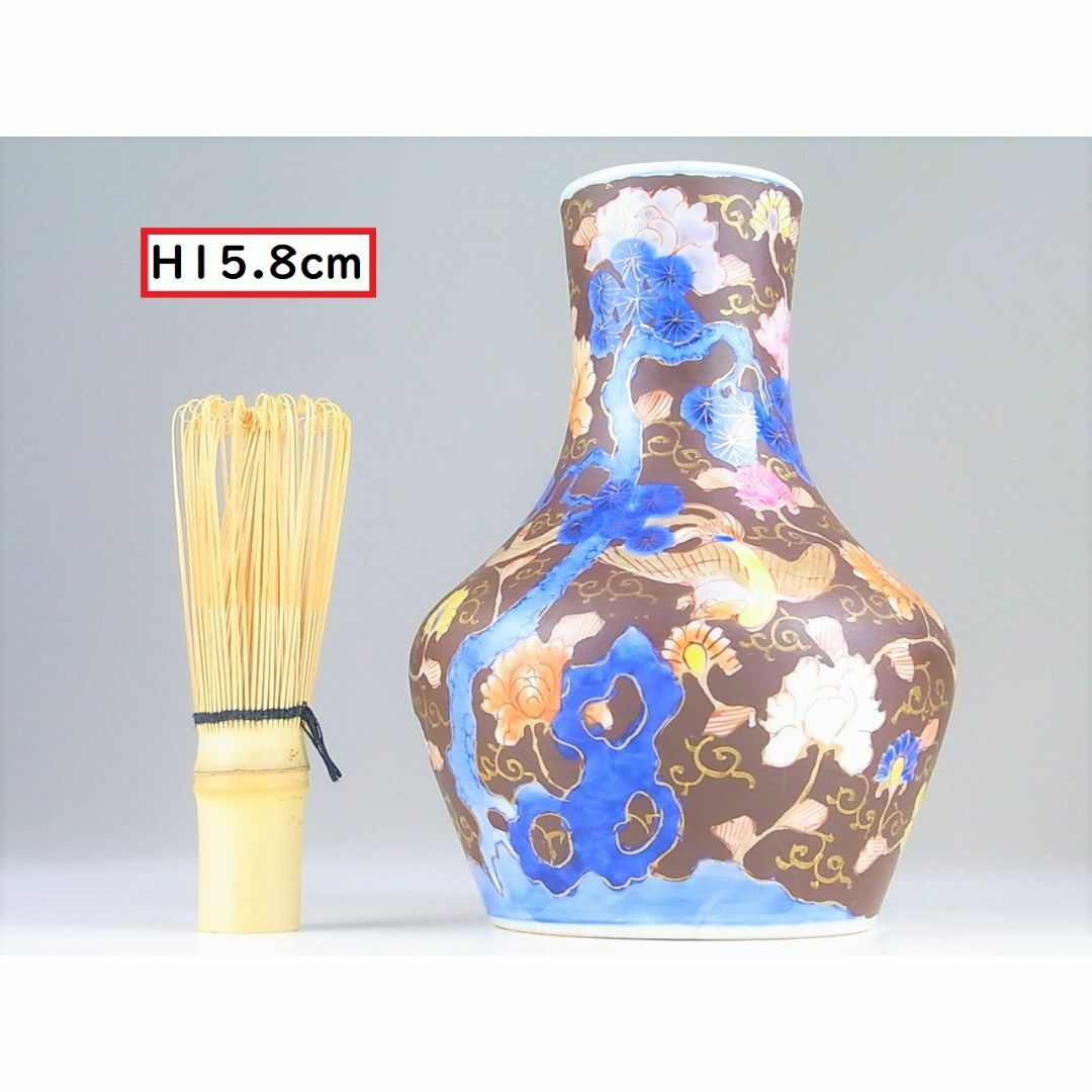 D807 】 明治初期香蘭社製 八代深川栄左衛門作品 染錦花々文飾り花器