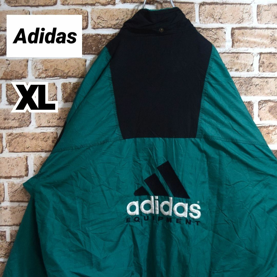 《希少カラー》アディダス adidas☆ナイロンジャケット XL 刺繍ロゴ 緑色