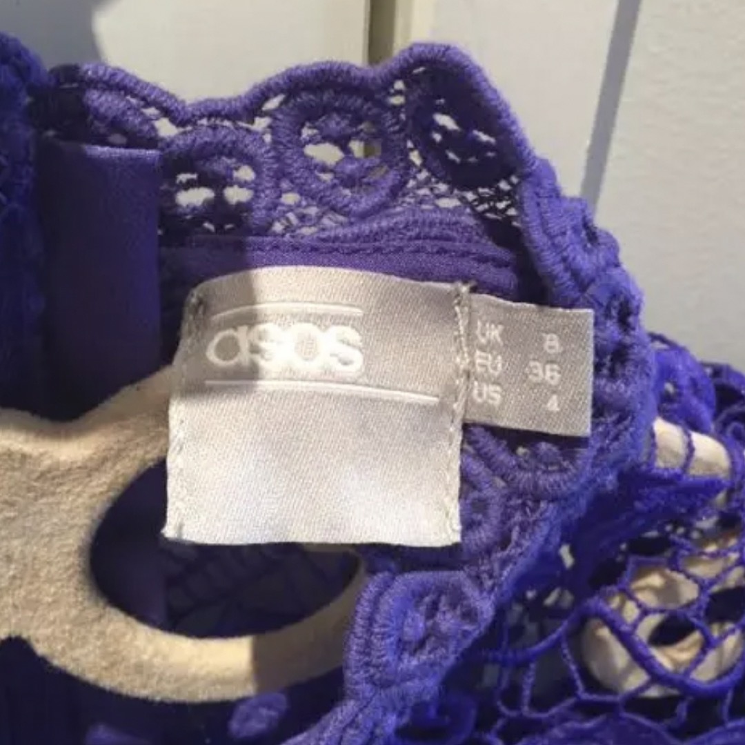 asos(エイソス)の[美品]エイソス 総レース ミニワンピドレス 紫 レディースのフォーマル/ドレス(ミニドレス)の商品写真