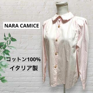 NARA CAMICE イタリア製 ピンクシャツ 花ボタン 肩パッド レース(シャツ)