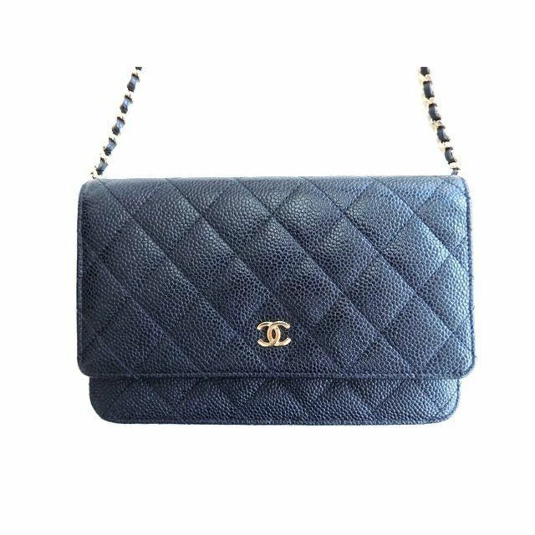 キャビアスキン美品 シャネル CHANEL チェーンウォレット ■ AP0250 ココマーク ブラック×ゴールド金具 キャビアスキン 20番台 財布□5H