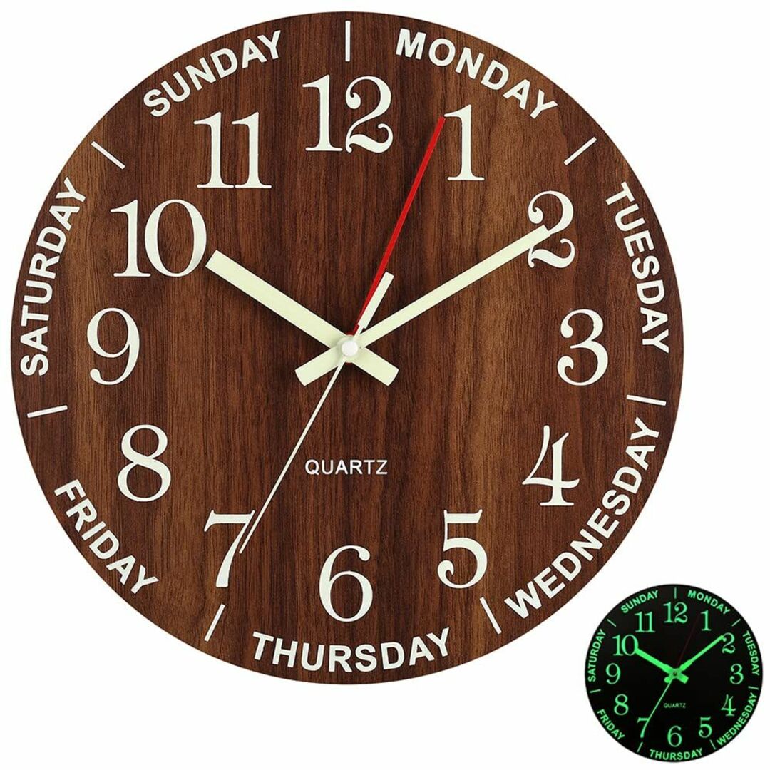 【色:ブラウン】壁掛け時計 木製 夜光 電池式 掛け時計 丸型 連続秒針 静音 | フリマアプリ ラクマ