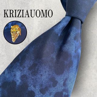 クリツィア(KRIZIA)の美品 KRIZIAUOMO タイダイ 豹 ヒョウ ネクタイ ブルー ネイビー 紺(ネクタイ)