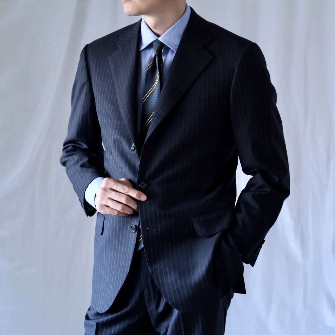 BELVEST - Belvest×ESTNATION別注ブルーストライプスーツ ネイビー50