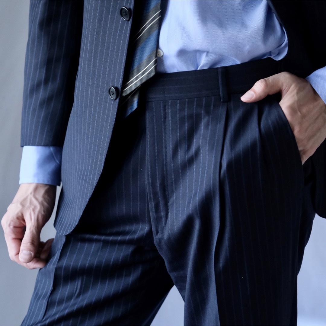 BELVEST - Belvest×ESTNATION別注ブルーストライプスーツ ネイビー50
