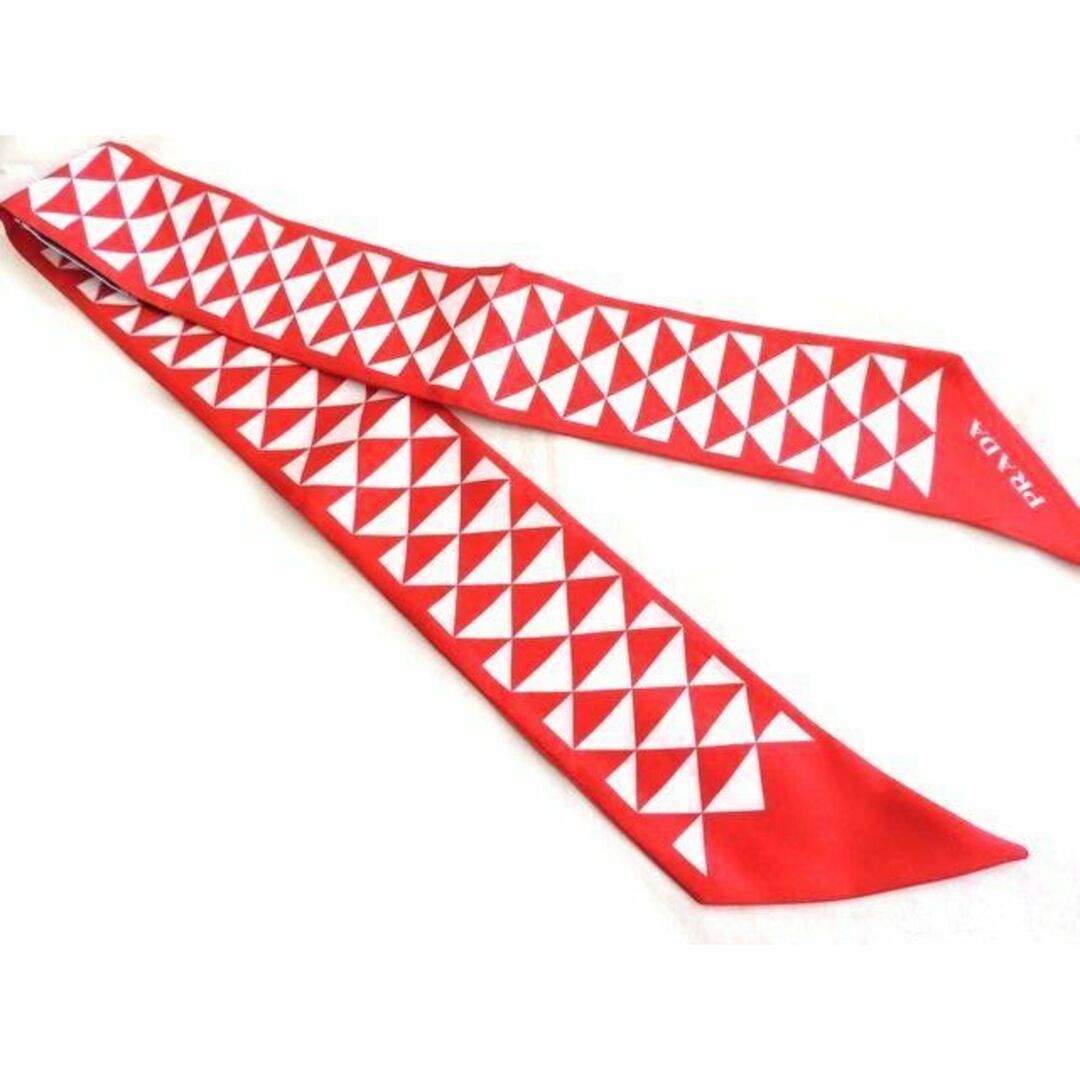 PRADA プラダ ■ プリント ツイル スカーフ シルク レッド 赤 1FF0