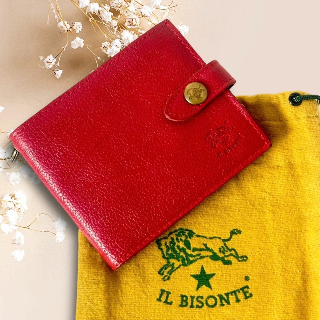 ☆未使用☆IL BISONTE イルビゾンテ 二つ折り財布 赤 レザー 本革