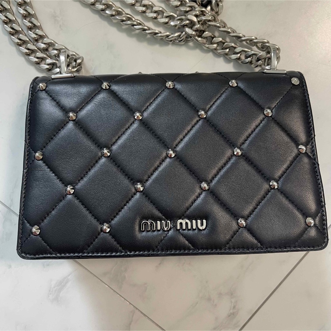 miumiu - MIU MIU ショルダーバッグ 黒 ブラック レザー チェーンの