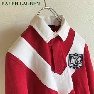 ラルフローレン(Ralph Lauren)のラルフローレン スポーツ エンブレム ロゴ ラガーシャツ 長袖 ポロシャツ 赤(ポロシャツ)