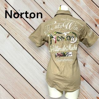 ノートン(Norton)の【Norton】カジュアル半袖ワークシャツ S ベージュ 刺繍デザイン入(シャツ)