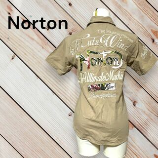 ノートン(Norton)の【Norton】カジュアル半袖ワークシャツ S ベージュ 刺繍デザイン入(シャツ)