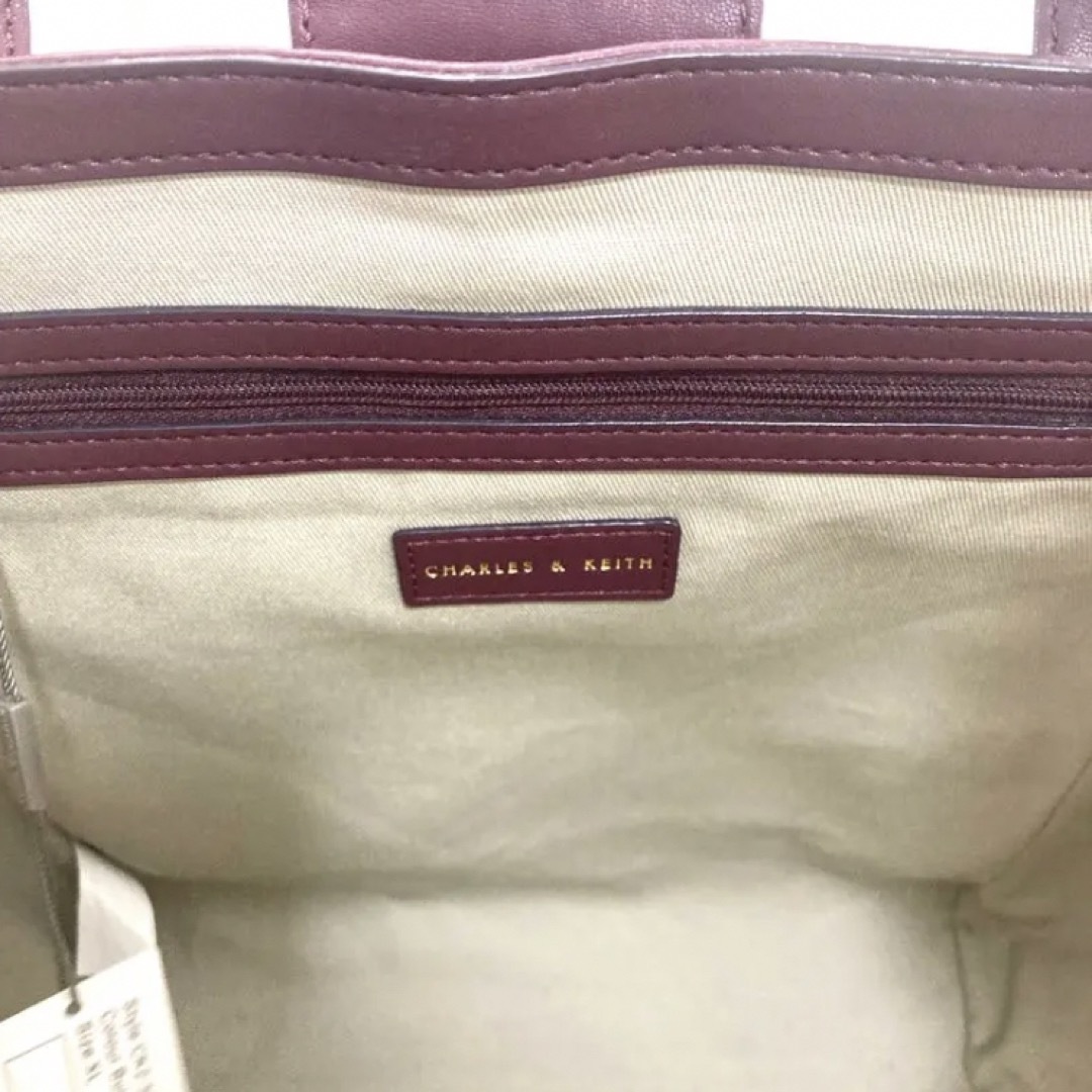 タグ付新品✨CHARLES & KEITH キャバス レザートートバッグ A4可 6