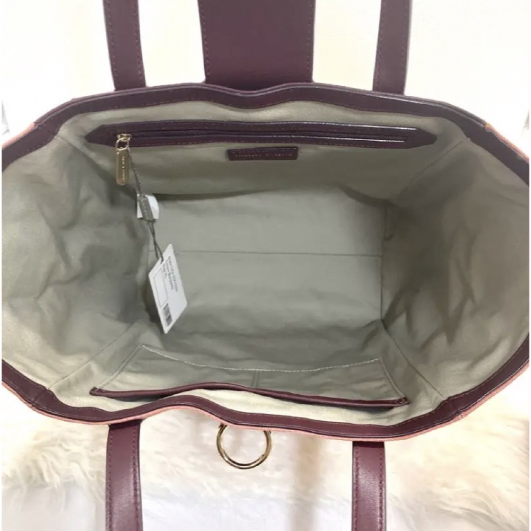 タグ付新品✨CHARLES & KEITH キャバス レザートートバッグ A4可 5