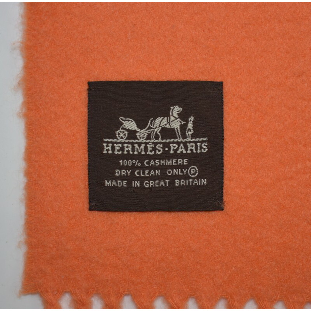 Hermes(エルメス)のHERMES/エルメス　カシミア100％　大判フリンジマフラー　SELLIER　イギリス製　カラー：オレンジ【中古】【古着】【USED】【230403】【yast】 レディースのファッション小物(バンダナ/スカーフ)の商品写真