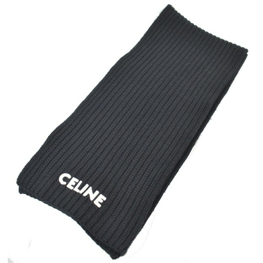 CELINE/セリーヌ 22AW ロゴパッチリブ編みウールニットマフラー 2AC35619S カラー:ブラック【USED】【230612】【yast】