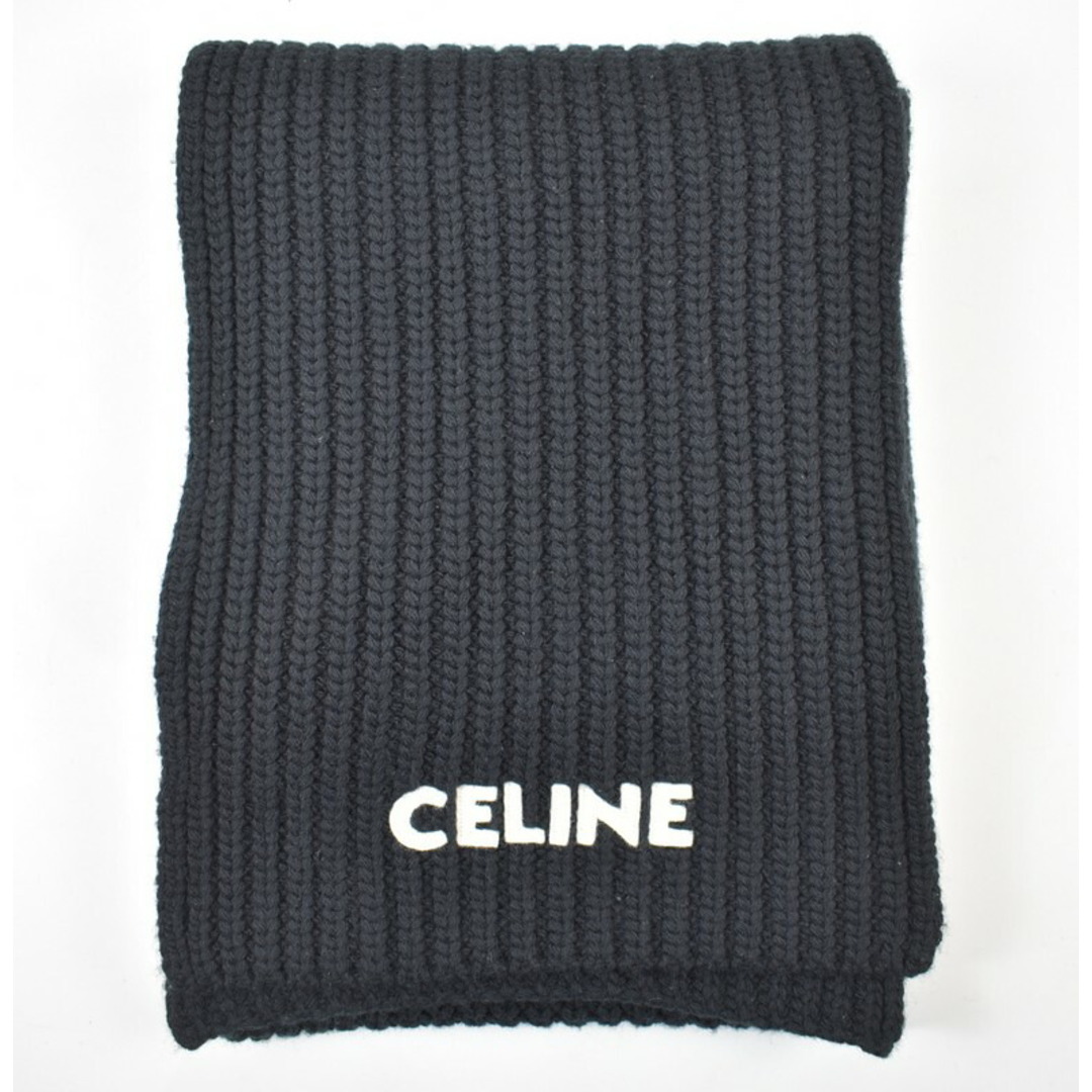 CELINE/セリーヌ 22AW ロゴパッチリブ編みウールニットマフラー 2AC35619S カラー:ブラック【USED】【230612】【yast】