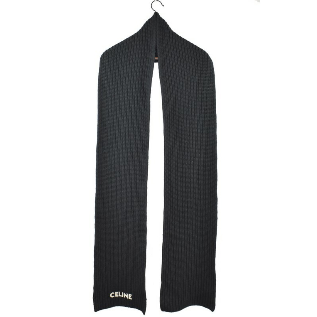 CELINE/セリーヌ 22AW ロゴパッチリブ編みウールニットマフラー 2AC35619S カラー:ブラック【USED】【230612】【yast】