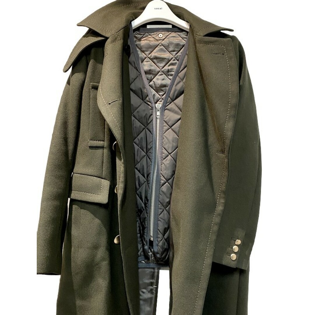 sacai luck/サカイラック　15AW　キルティングベストライナー付きPコート　15AWLU965　サイズ：1　カラー：オリーブ【USED】【221126】【yast】