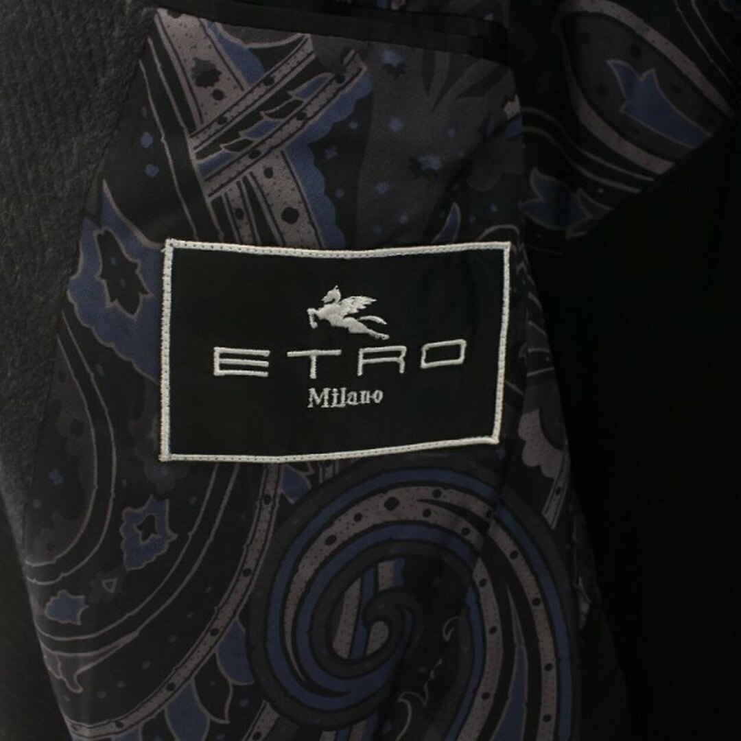 ETRO チェスターコート 総柄 シルク カシミヤ混 ダークグレー マルチカラー