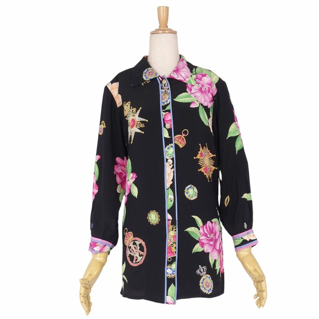 レオナール　花柄刺繍　総柄　ロゴボタン付き　ロングコート　シルク100