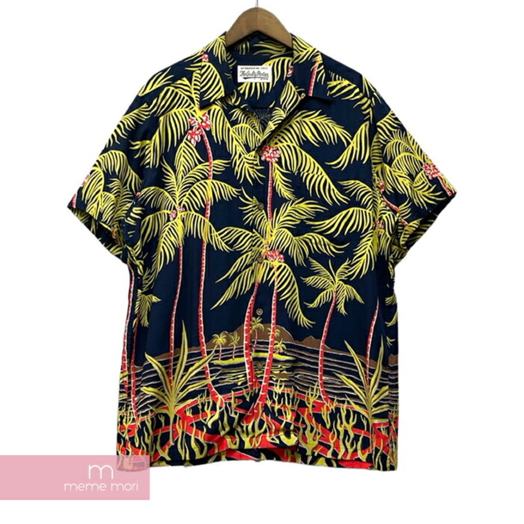 WACKO MARIA 2018SS Palms Tree S/S Hawaiian Shirt ワコマリア パームツリーショートスリーブハワイアンシャツ アロハ 半袖 オープンカラー ヤシの木 総柄 ネイビー サイズL【230921】【-A】【me04】