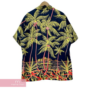 WACKO MARIA 2018SS Palms Tree S/S Hawaiian Shirt ワコマリア パームツリーショートスリーブハワイアンシャツ アロハ 半袖 オープンカラー ヤシの木 総柄 ネイビー サイズL【230921】【-A】【me04】