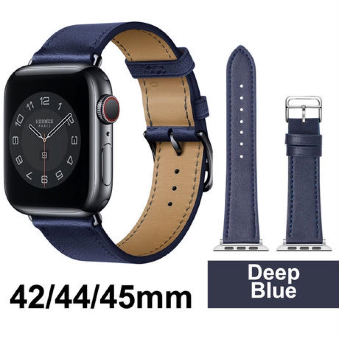 Apple Watch(アップルウォッチ)のApple Watch バンド 合皮 42/44/45mm ディープブルー メンズの時計(レザーベルト)の商品写真