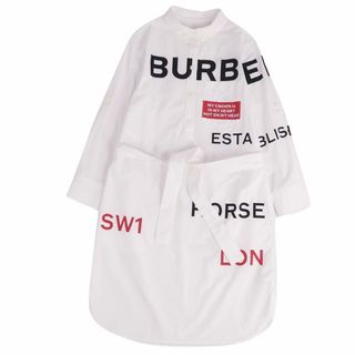 バーバリー(BURBERRY)の美品 バーバリー BURBERRY シャツ ワンピース ベルト付き 総柄 コットン トップス レディース UK4 US2 IT36(S相当) ホワイト(ひざ丈ワンピース)