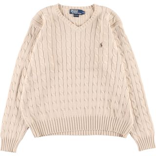 ラルフローレン(Ralph Lauren)の古着 ラルフローレン Ralph Lauren POLO by Ralph Lauren ケーブル編み Vネック コットンニットセーター メンズM /eaa342674(ニット/セーター)