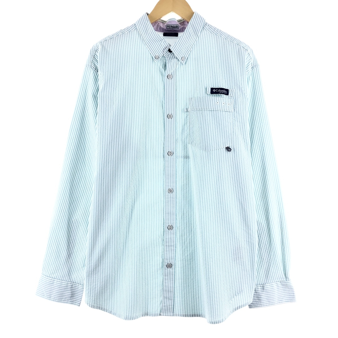 Columbia(コロンビア)の古着 コロンビア Columbia PFG ストライプ柄 ボタンダウン 長袖 フィッシングシャツ メンズL /eaa374238 メンズのトップス(シャツ)の商品写真