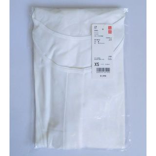 ユニクロ(UNIQLO)のユニクロ　コットン前あきUネックTシャツ　8分袖　XS　ホワイト　白　レディース(その他)