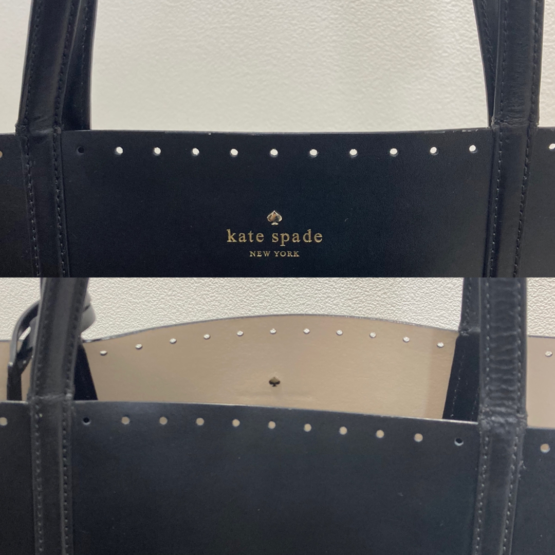 kate spade オールレザー ブラック トートバッグ カッティング加工