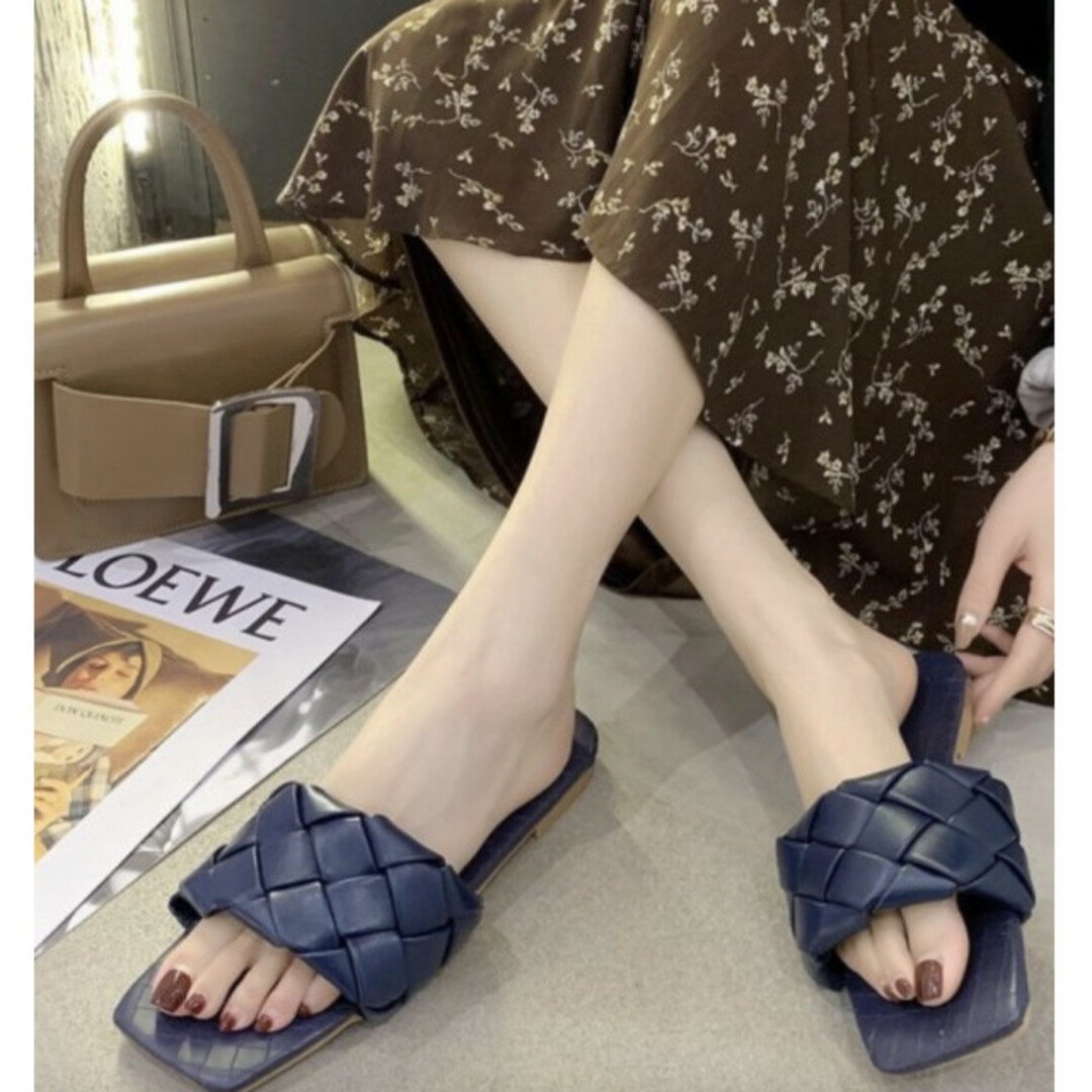メッシュ 編み込み フラットサンダル 黒 36 レディース 韓国 安い レディースの靴/シューズ(サンダル)の商品写真