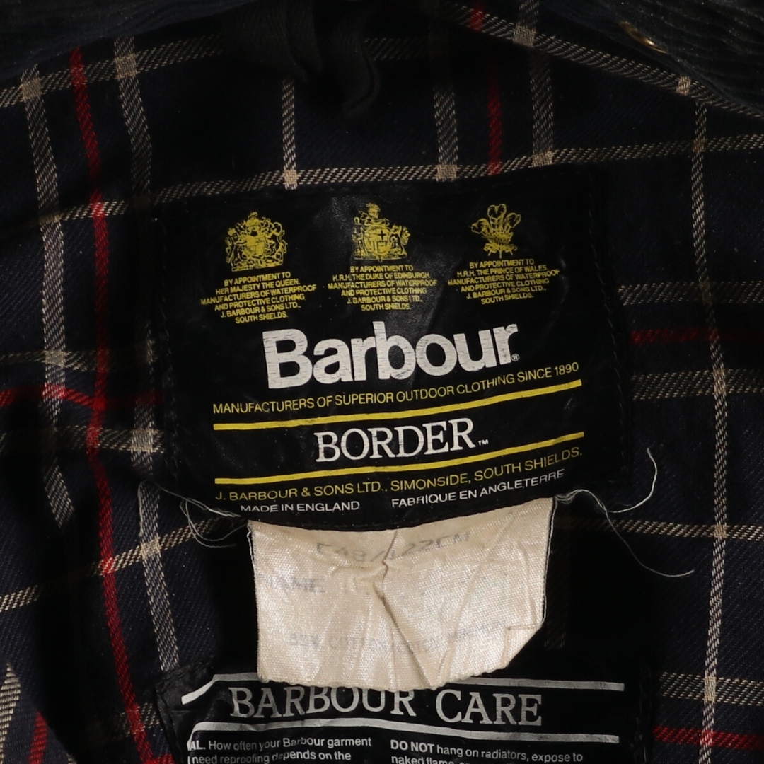 古着 90年代 バブアー Barbour BORDER ボーダー 旧3ワラント Barbourバッチ付き ワックスコットン オイルドジャケット 英国製  ?48 メンズXL ヴィンテージ /eaa342170