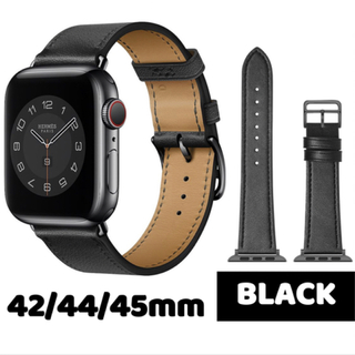 アップルウォッチ(Apple Watch)のApple Watch バンド 合皮 42/44/45mm ブラック(レザーベルト)