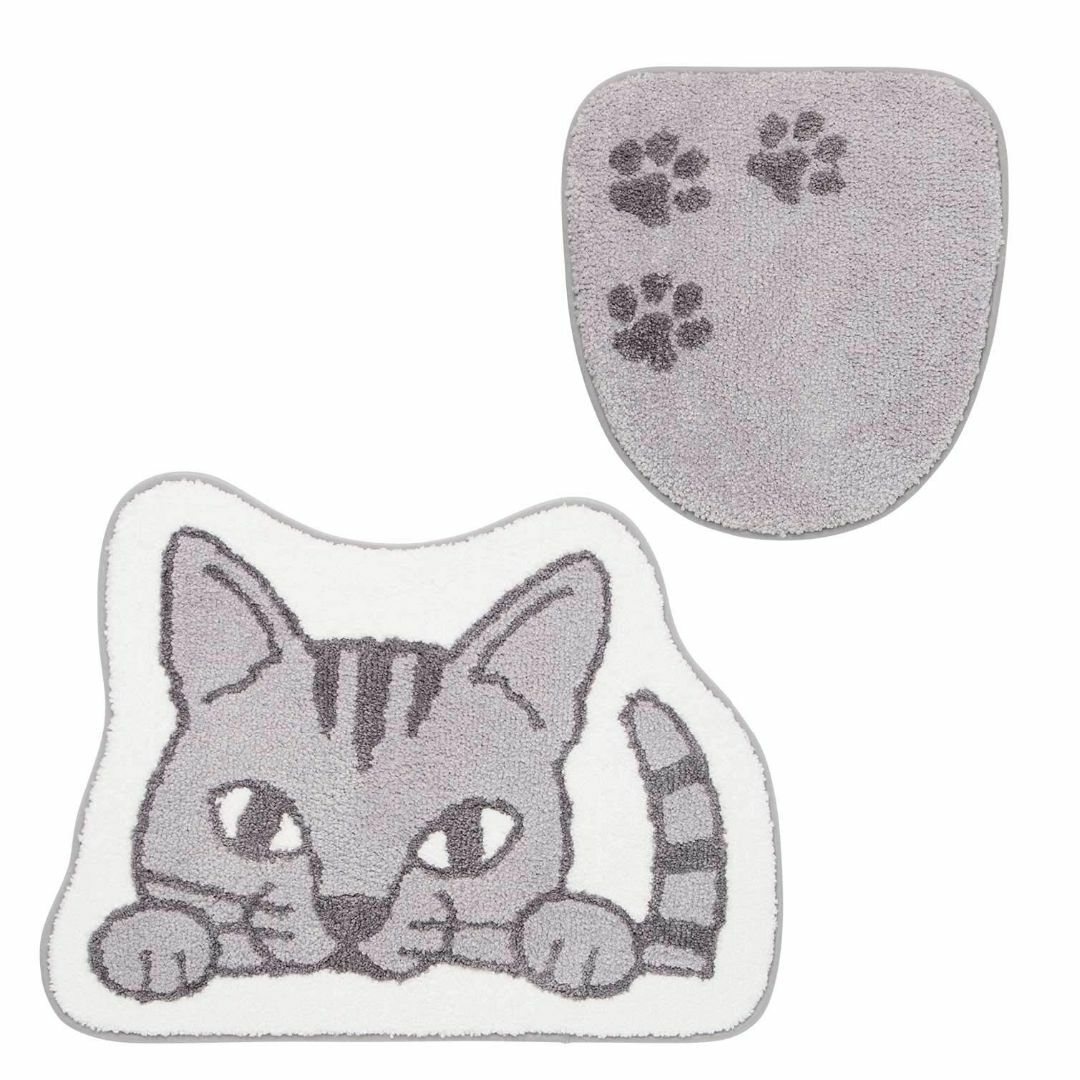 【色: ネコ】DaiDO のぞき見動物 トイレ2点セット (トイレマット フタカ