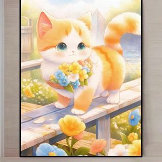 クロスステッチキット　オレンジ色の子猫　印刷あり(生地/糸)