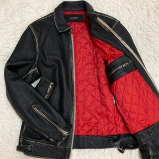 極美品 L ナノユニバース 羊革 ライダース 黒 ヴィンテージ加工