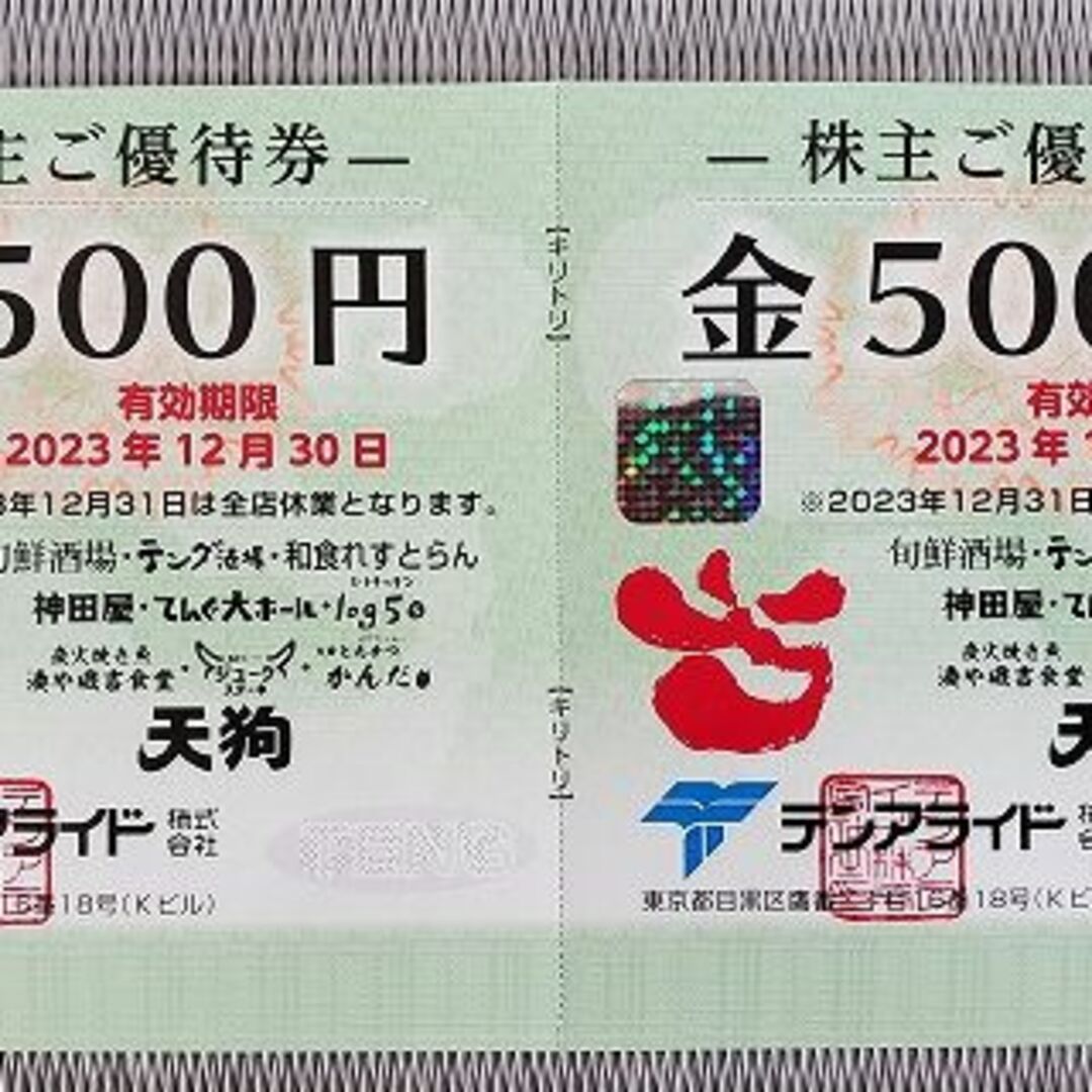 【10000円分】テンアライド(天狗) 株主優待券 【送料無料】