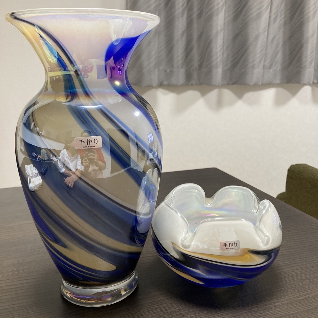 岩津ガラス　花瓶&灰皿 art glassアートグラス