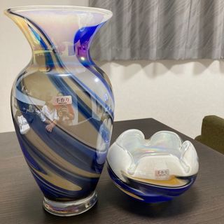 岩津ガラス　花瓶&灰皿 art glassアートグラス(花瓶)