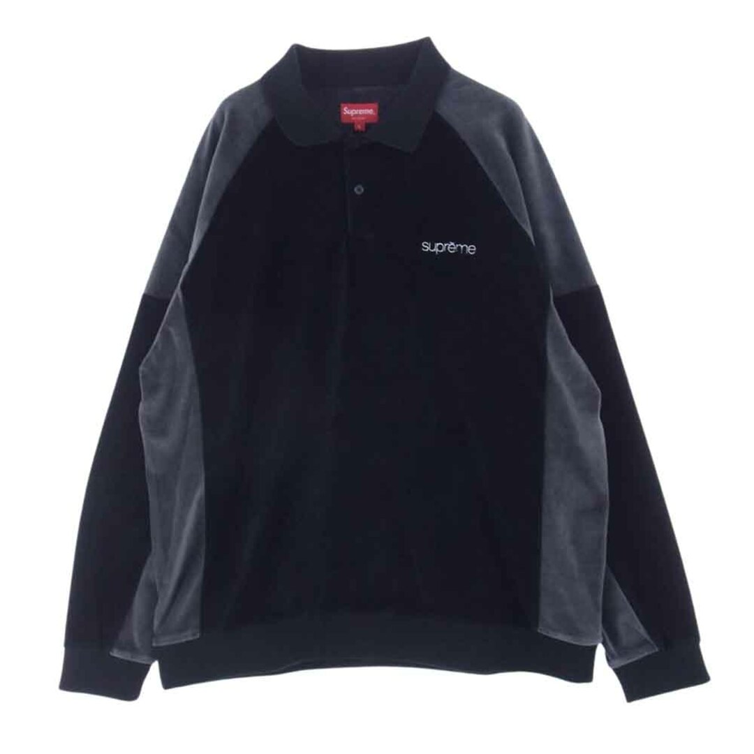 L着丈Supreme シュプリーム ポロシャツ 22AW Paneled Velour L/S Polo パネル ベロア ポロシャツ 長袖 ブラック系 グレー系 L