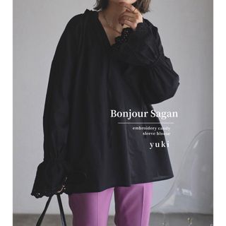 【新品】Bonjour Sagan 刺繍キャンディスリーブブラウス bk‪(シャツ/ブラウス(長袖/七分))