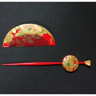 k-77 七五三簪　蒔絵　牡丹図　３歳用　銘柄入り(その他)