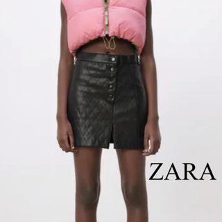 ザラ(ZARA)のZARA キルティングフェイクレザースリットミニスカート(ミニスカート)